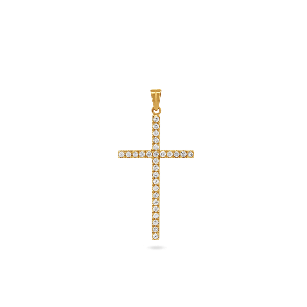 14K Square-set Diamond Cross Pendant Necklaces IceLink-CAL Large (15mm x 25mm)  