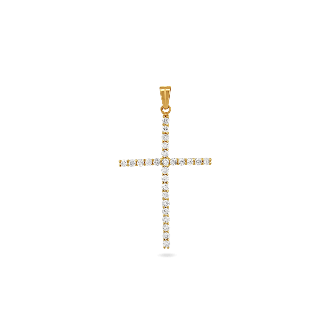 14K Round Diamond Cross Pendant Necklaces IceLink-CAL Large (18mm x 25.5mm)  