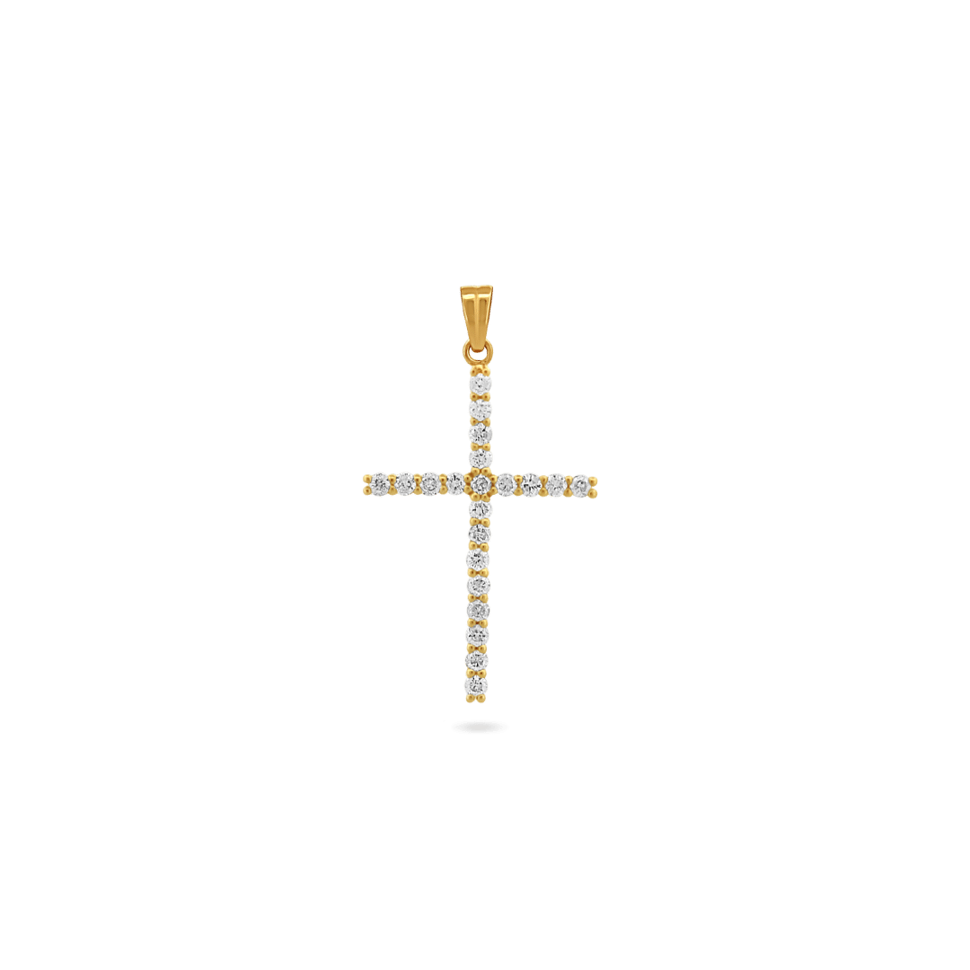14K Round Diamond Cross Pendant Necklaces IceLink-CAL Medium (14.5mm x 21mm)  