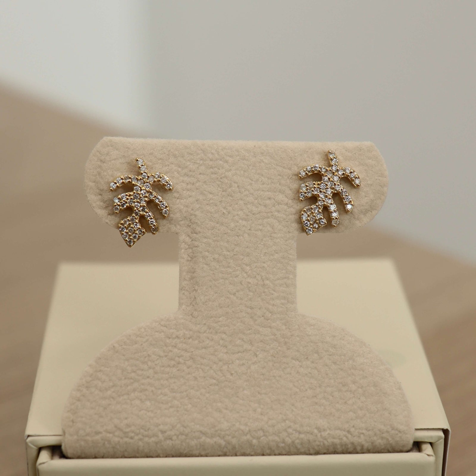 14K Leaf Diamond Stud Earrings (Sample Sale) Earrings IceLink-CAL 14K Gold  
