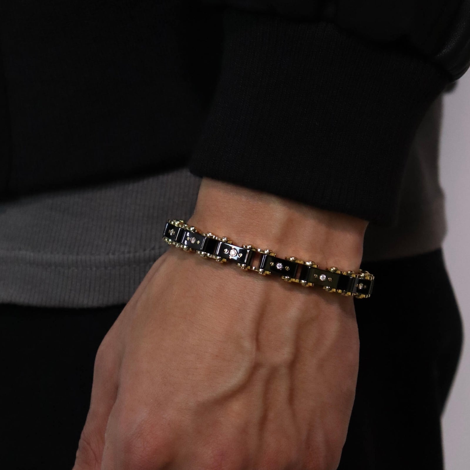 Black & Gold Diamond 9.5MM Bicycle Bracelet Bracelets IceLink-ES   