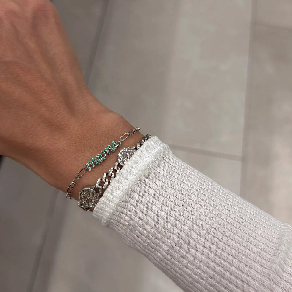 'Mama' Emerald Paperclip Bracelet Bracelets IceLink-ATL 14K Gold Plated