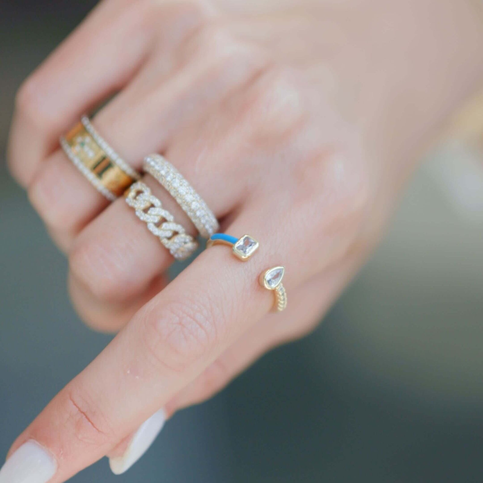 14K Toi et Moi Turquoise Enamel Ring Rings IceLink-CAL