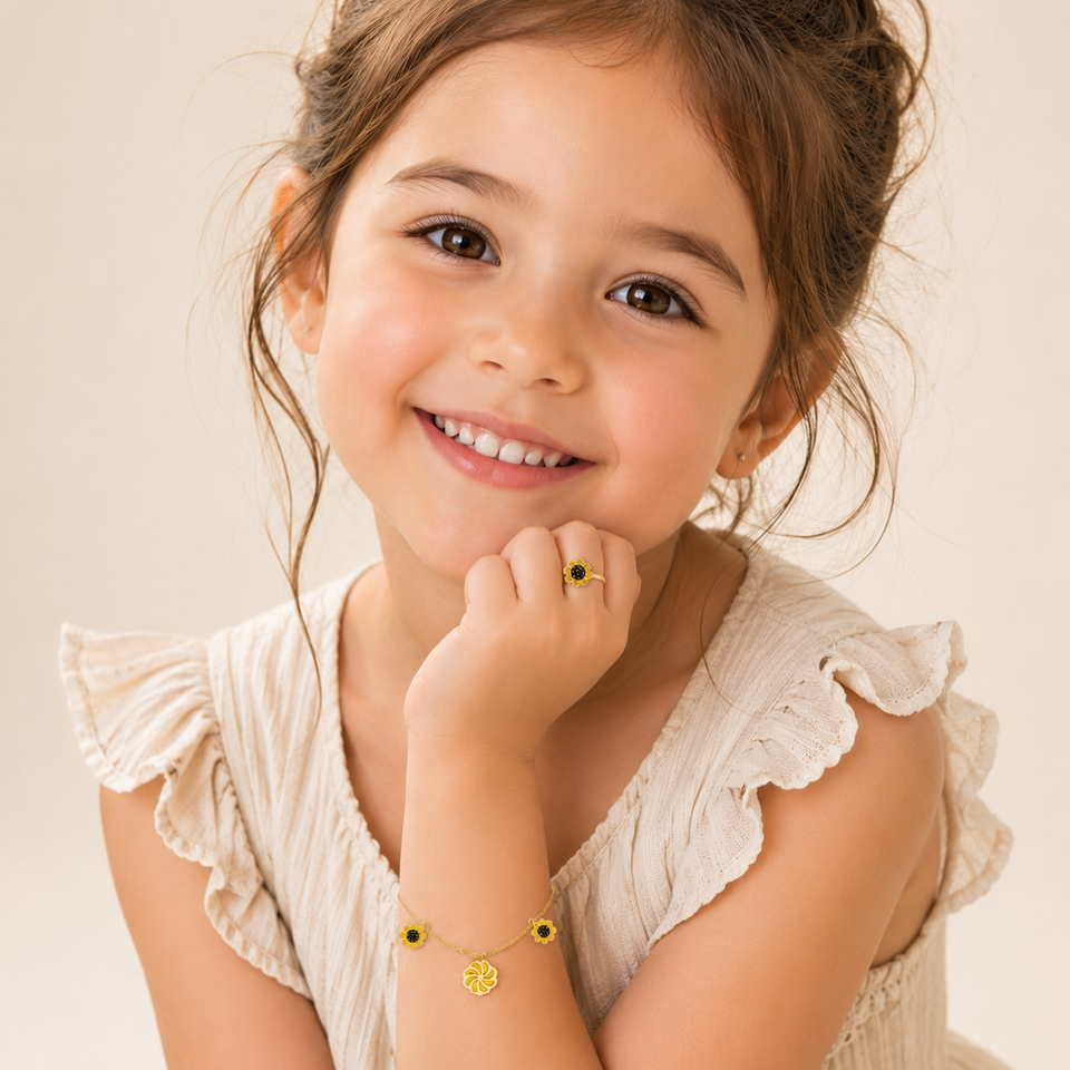 Kids ‘Sunny Bloom’ Charm Bracelet and Ring Set Bracelets IceLink-DONNA