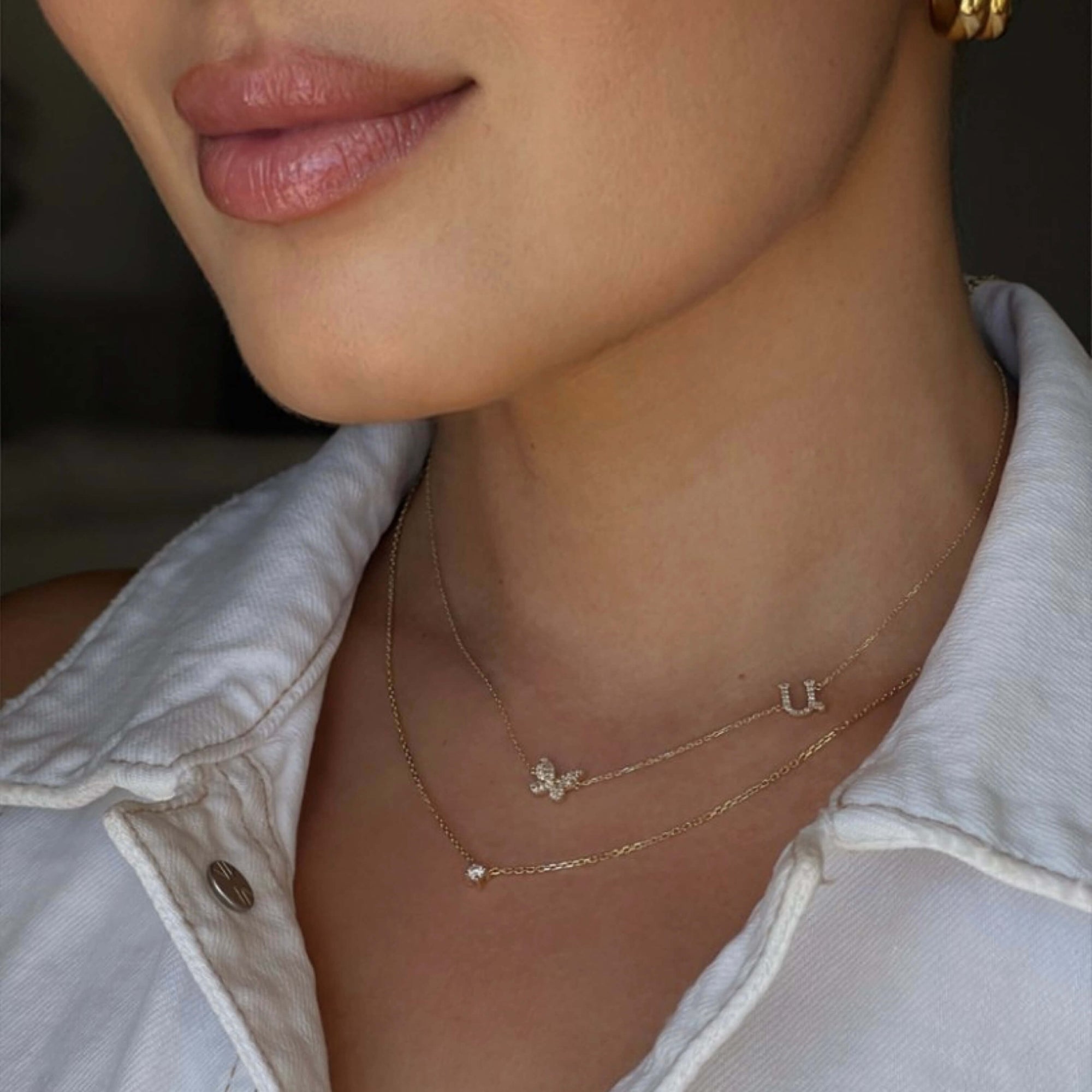 14K Armenian Initial Butterfly Diamond Necklace Necklaces IceLink-CAL Ա (Ani)  