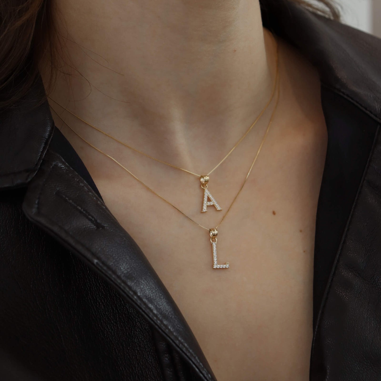 14K Gold 'True You' Initial Stone Pendant Necklaces IceLink-CAL A  