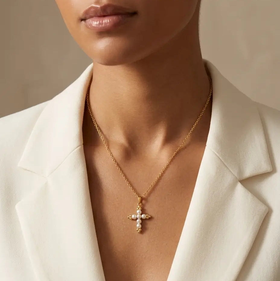 Colette Pearl Cross Necklace Necklaces IceLink-VRNA