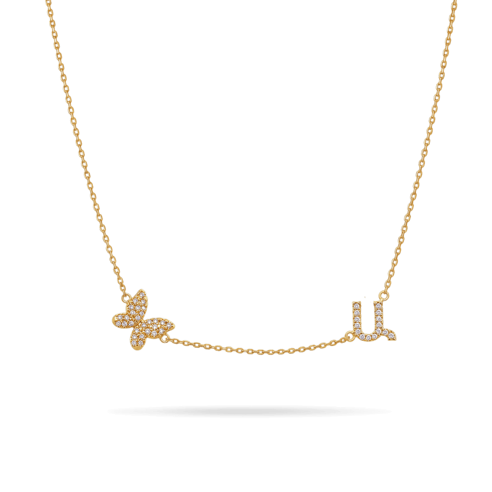 Armenian Initial Butterfly Necklace Necklaces IceLink-ATL 14K Gold Plated Ա (Ani)