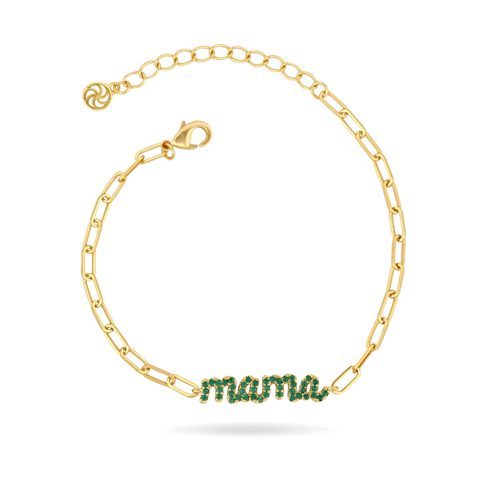 'Mama' Emerald Paperclip Bracelet Bracelets IceLink-ATL 14K Gold Plated