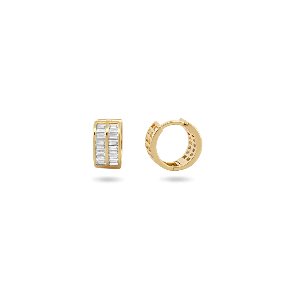 ‘Sela’ Baguette Mini Huggies Earrings IceLink-CINDY 14K Gold Plated
