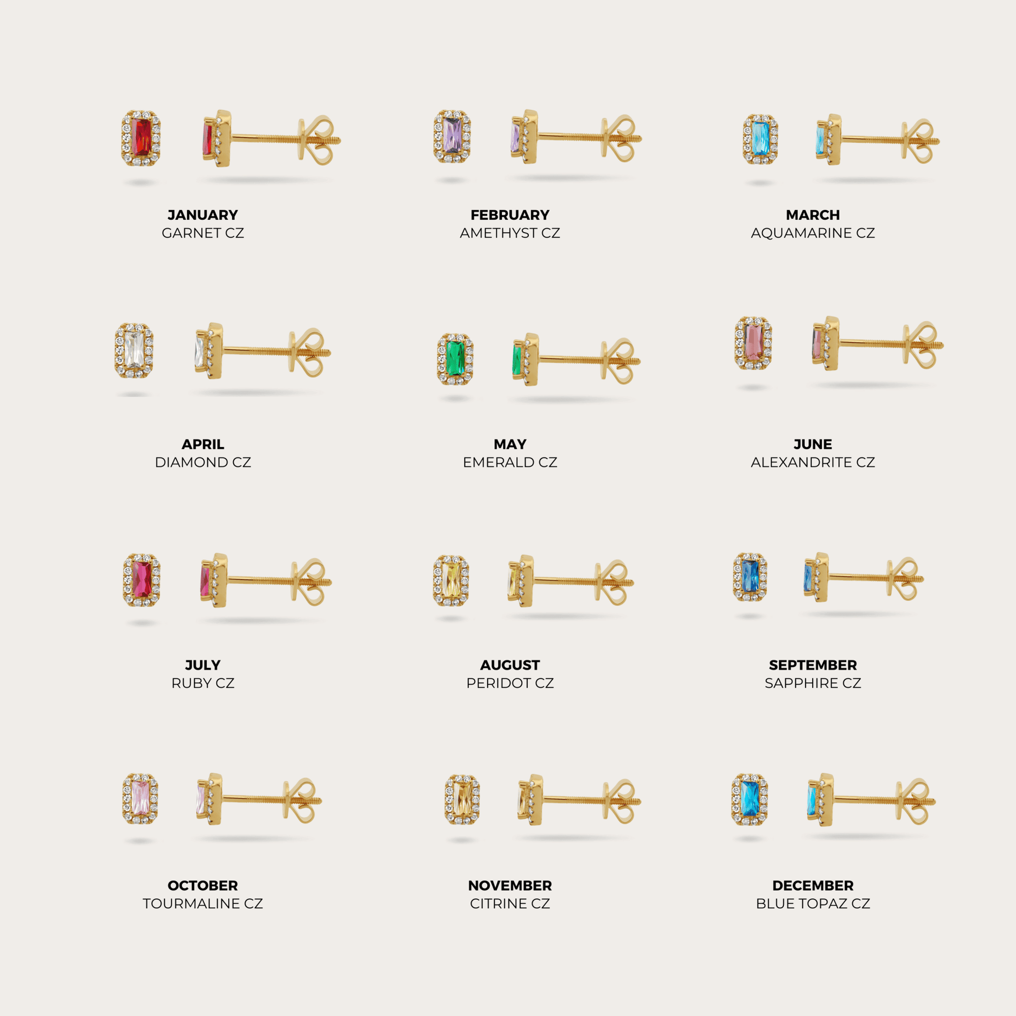 14K Birthstone Diamond Stud Earrings Earrings IceLink-CAL January (Garnet CZ)  