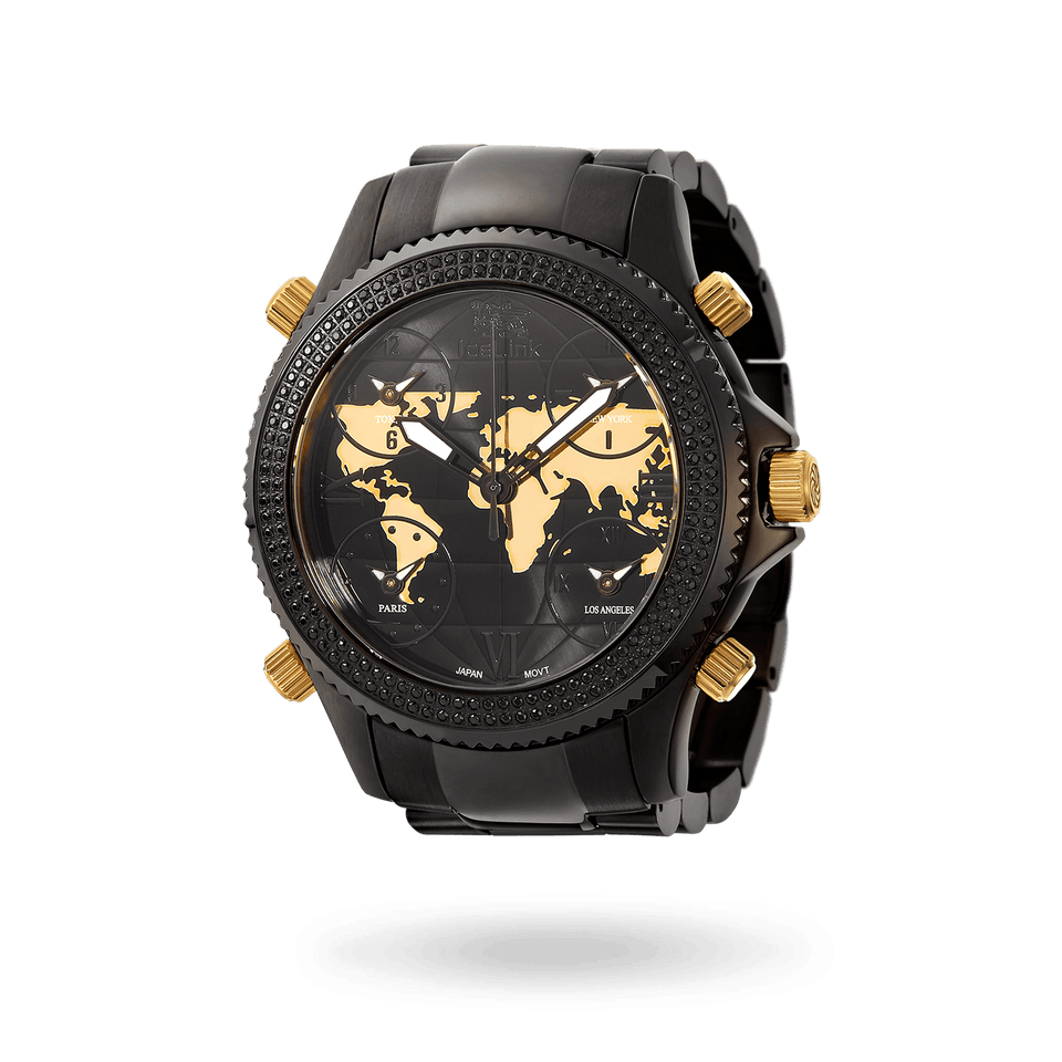 Marco Polo Black & Gold 5 Time Zone Watch — Sample Sale Watches IceLink-TI Default Title