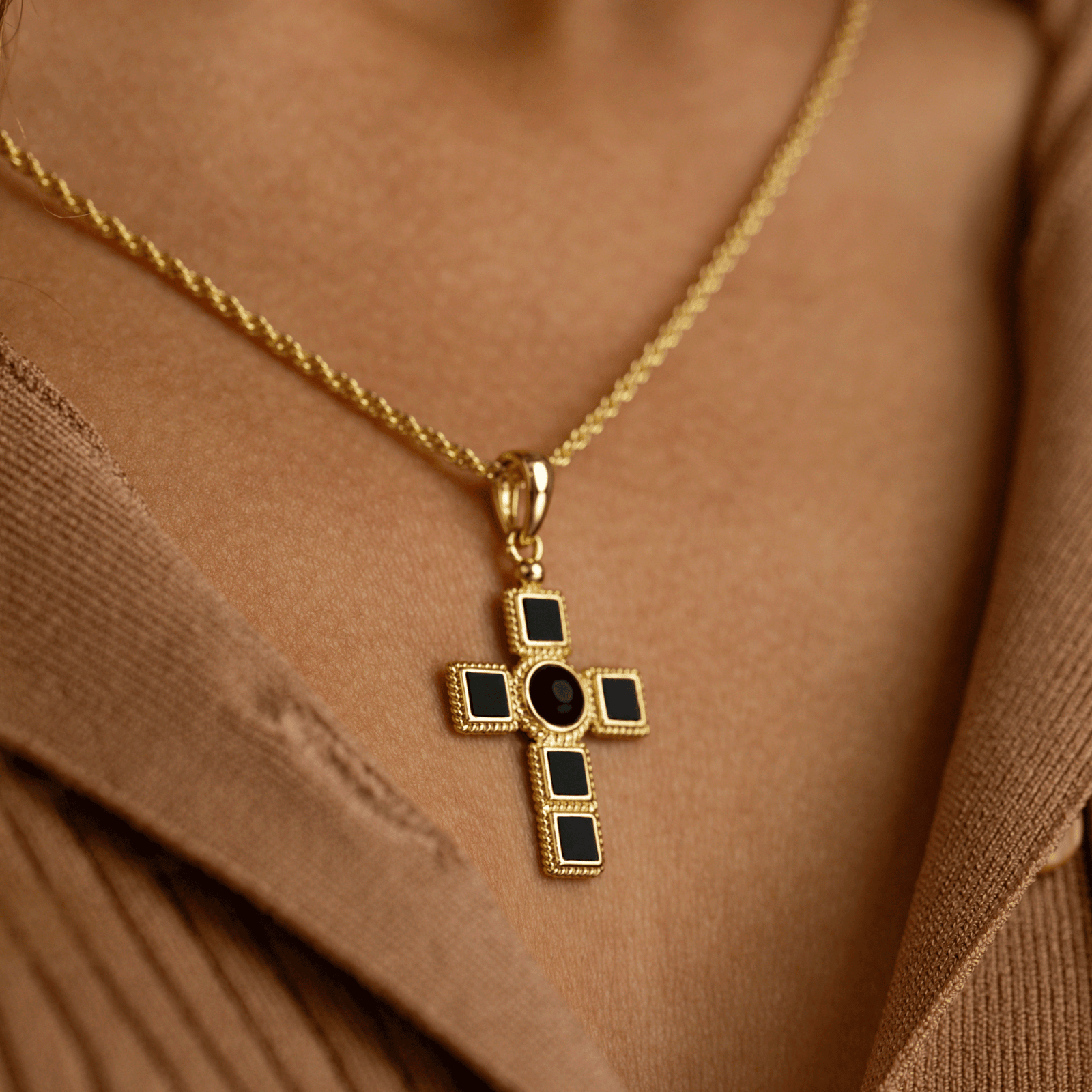Onyx Cross Necklace Necklaces IceLink-ATL   