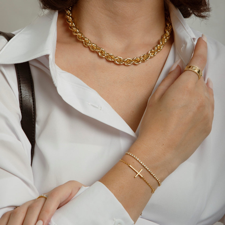 Sideways Cross Bracelet Bracelets IceLink-ATL 14K Gold Plated