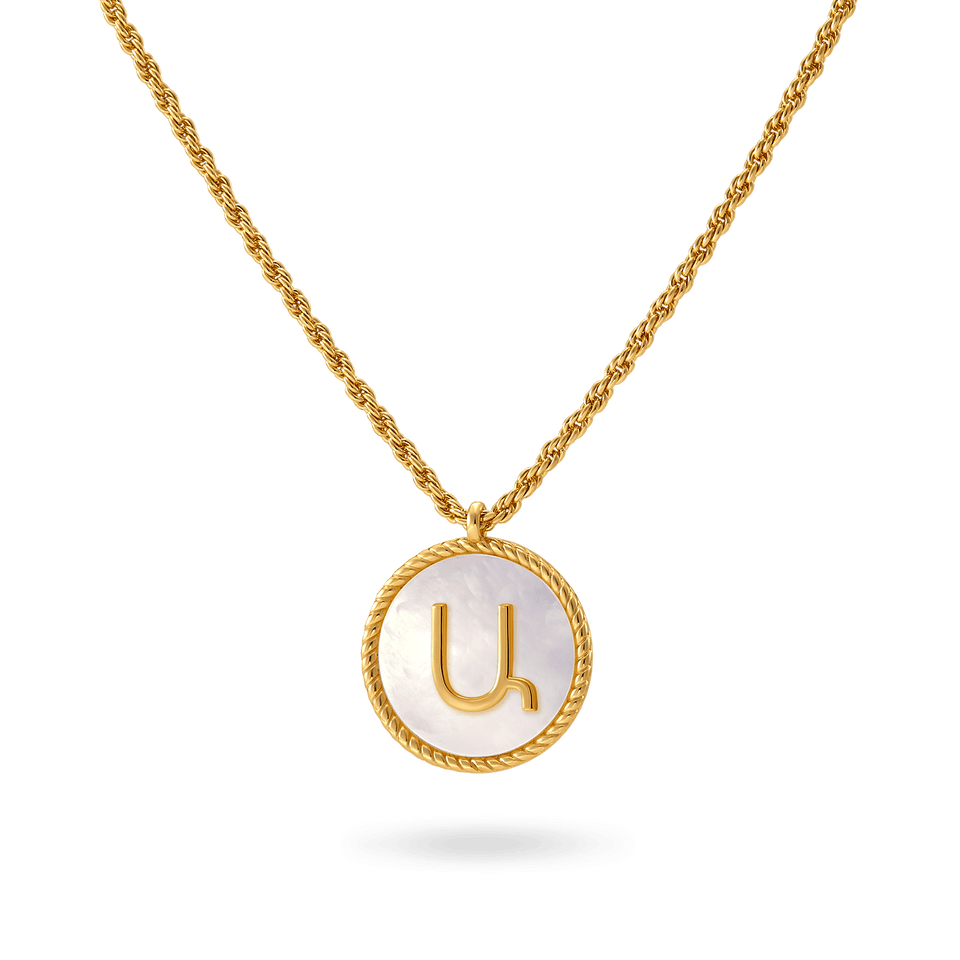 White Mother of Pearl Armenian Initial Necklace Necklaces IceLink-ATL Ա (Ani)