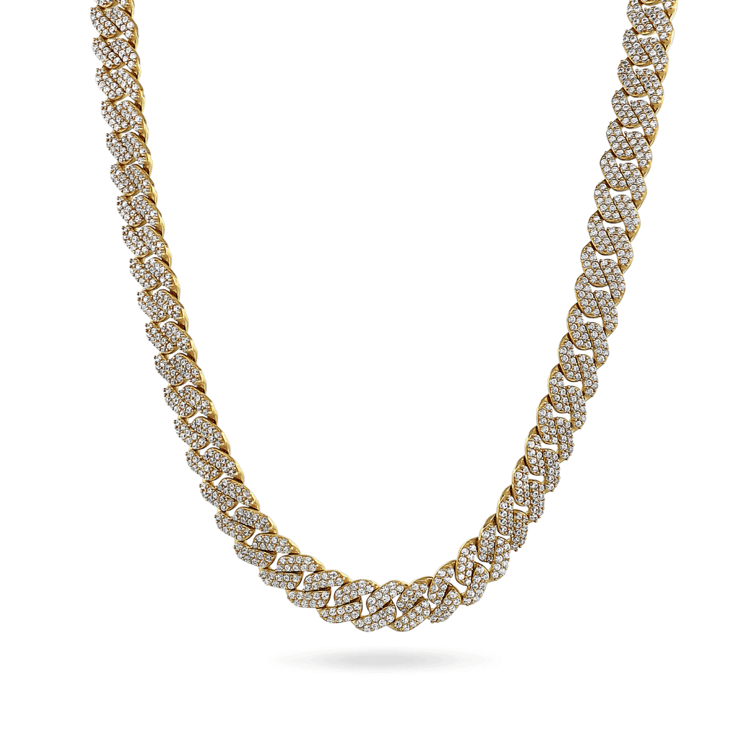 10K 11mm Hollow CZ Monaco Cuban Link Necklace Necklaces IceLink-CAL   