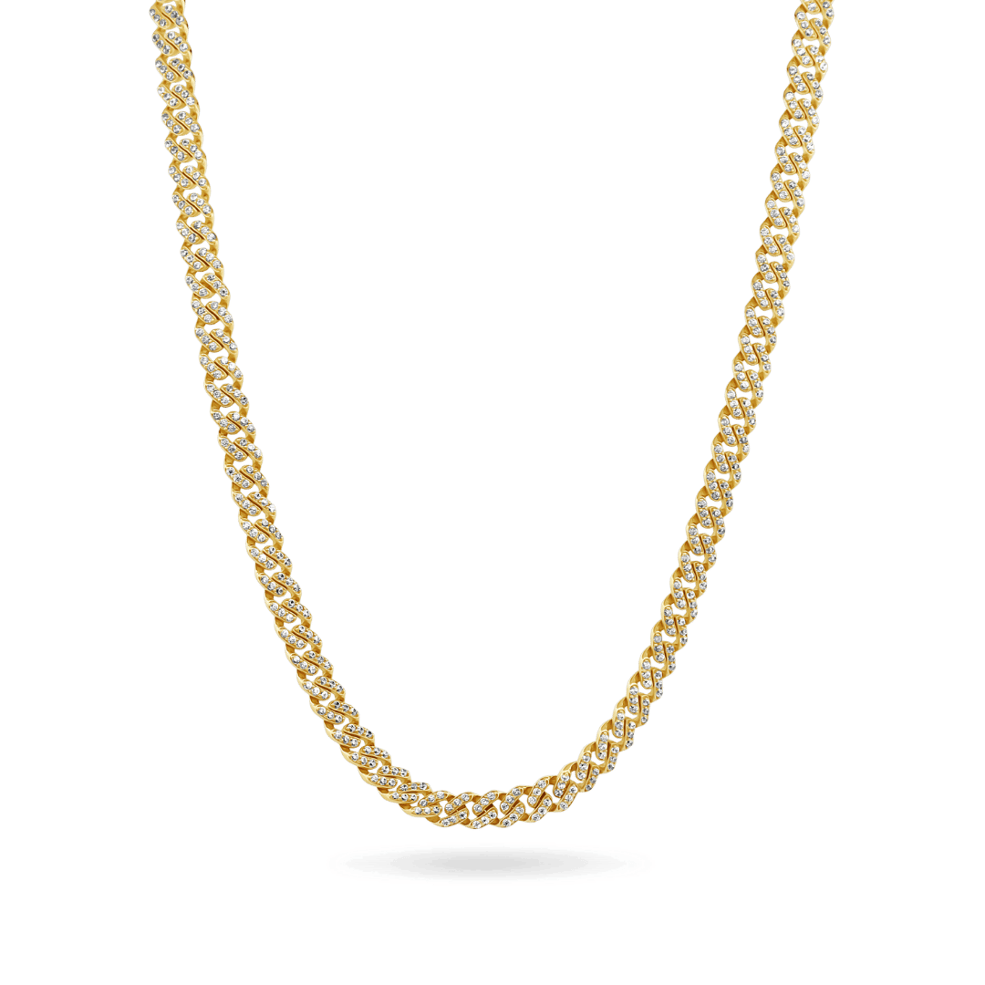 10K 5mm Hollow CZ Monaco Cuban Link Necklace Necklaces IceLink-CAL   