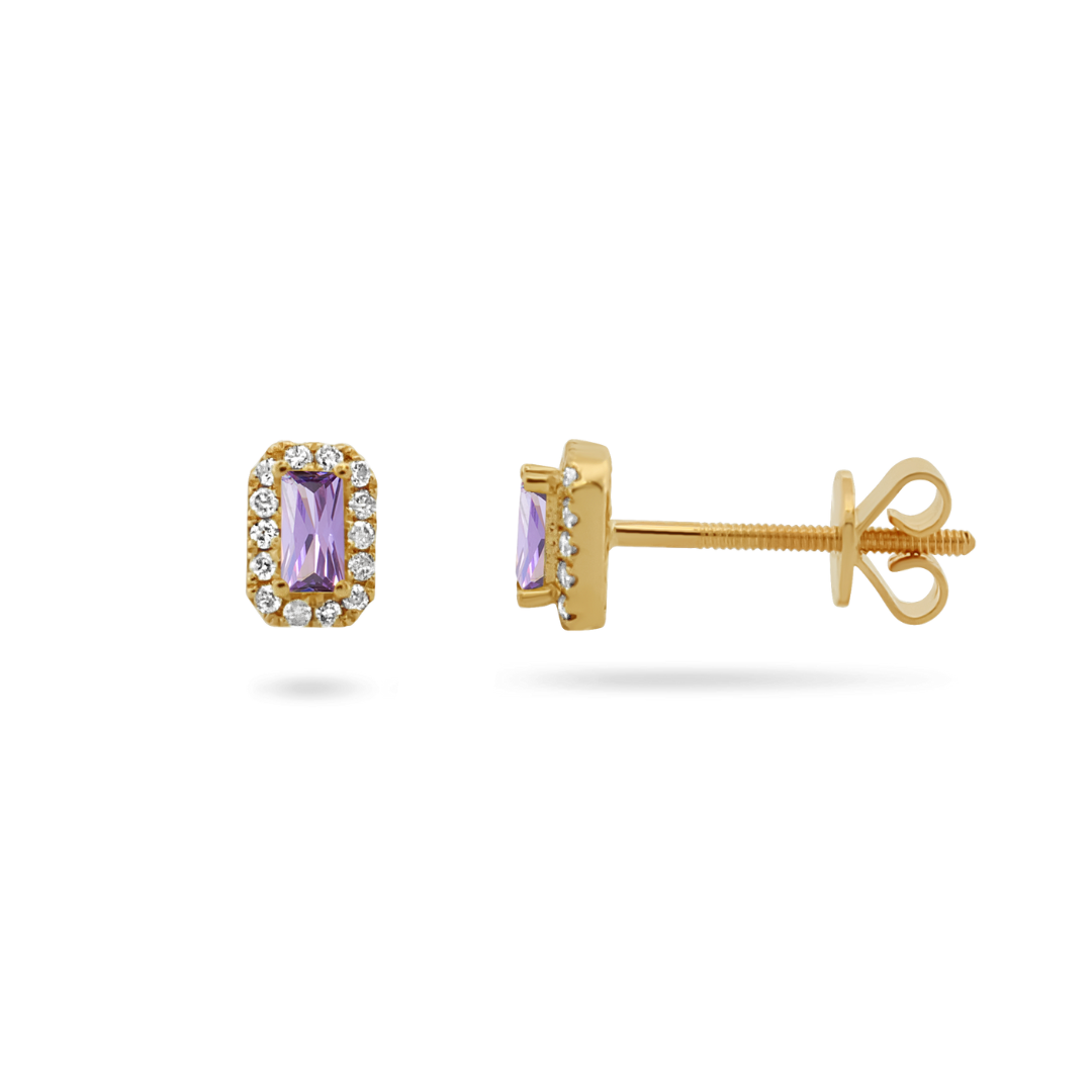 14K Birthstone Diamond Stud Earrings Earrings IceLink-SVN February (Amethyst CZ)