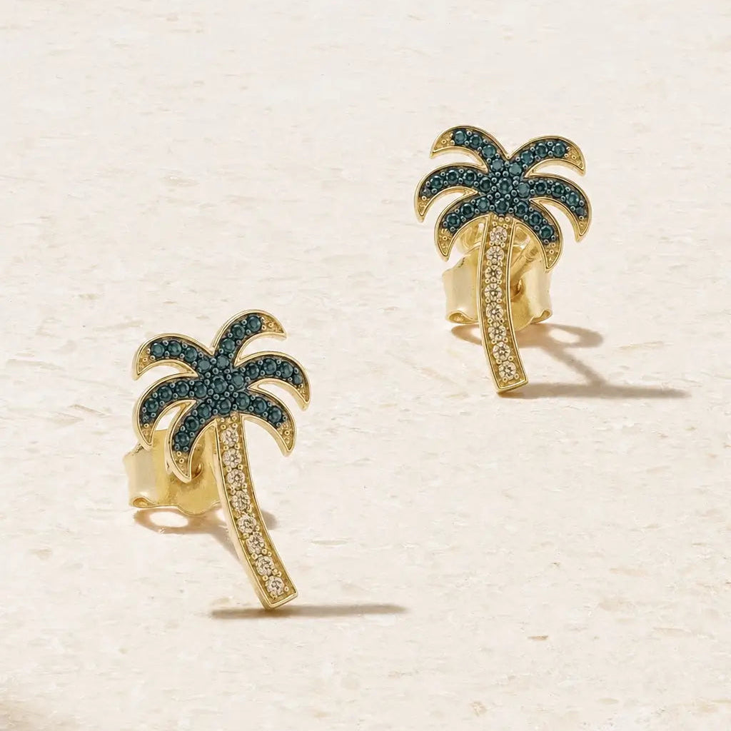 14K Colorful Palm Tree Diamond Stud Earrings (Sample Sale) Earrings IceLink-SVN