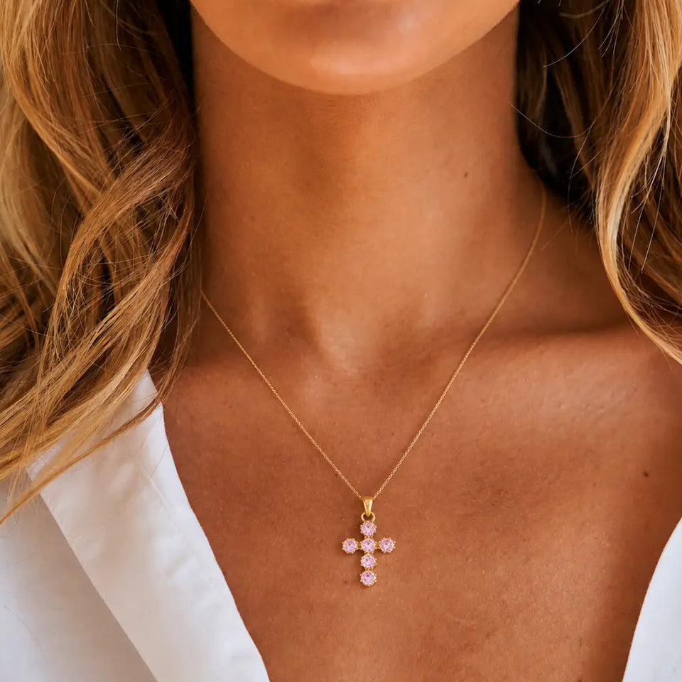 14K Pink Cross Necklace Necklaces IceLink-SVN