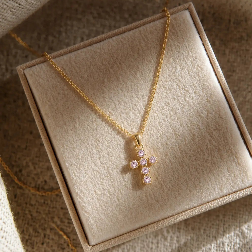 14K Pink Cross Necklace Necklaces IceLink-SVN