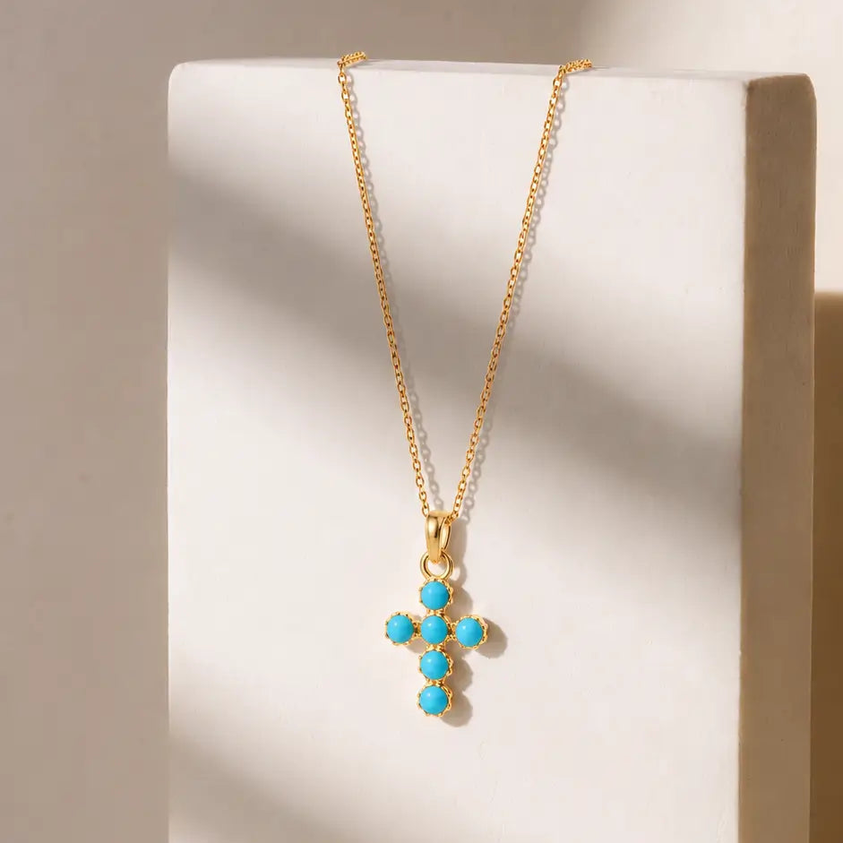14K Turquoise Cross Necklace Necklaces IceLink-SVN