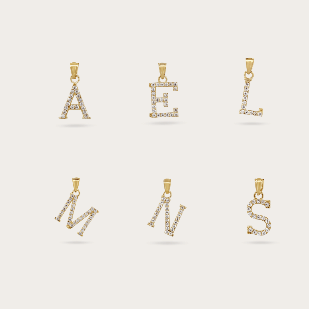 14K Gold &#39;True You&#39; Initial Stone Pendant Necklaces IceLink-CAL B