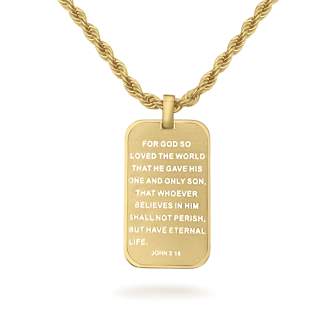 John 3:16 Dog Tag Prayer Necklace Necklaces IceLink-RAN Gold PVD 22"