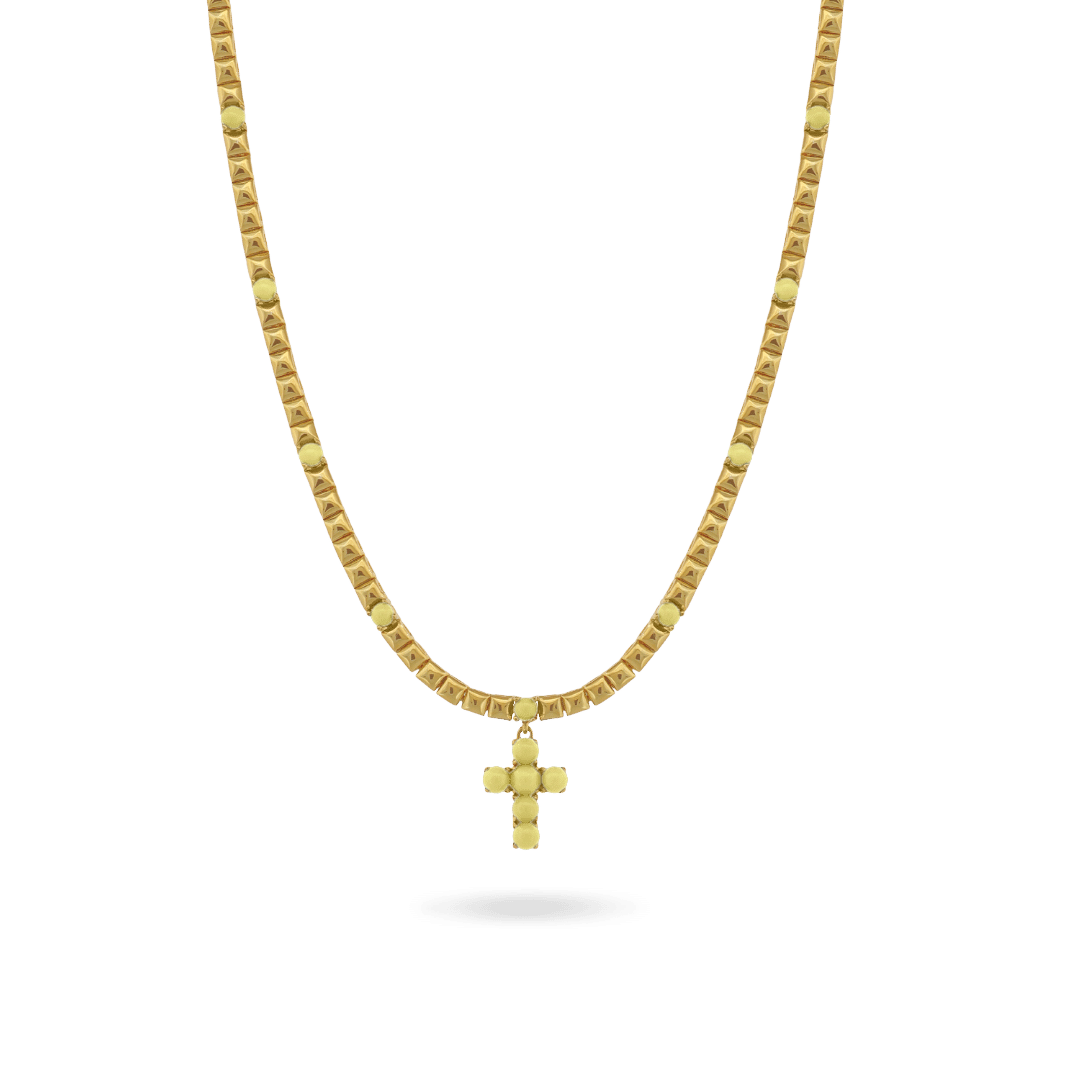 Butter Yellow Enamel Cross Necklace Necklaces IceLink-ATL