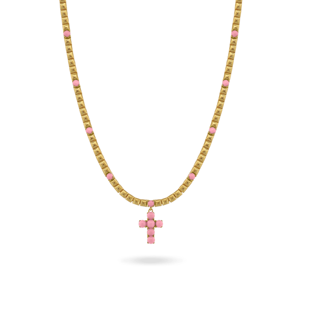 Pink Enamel Cross Necklace - IceLink