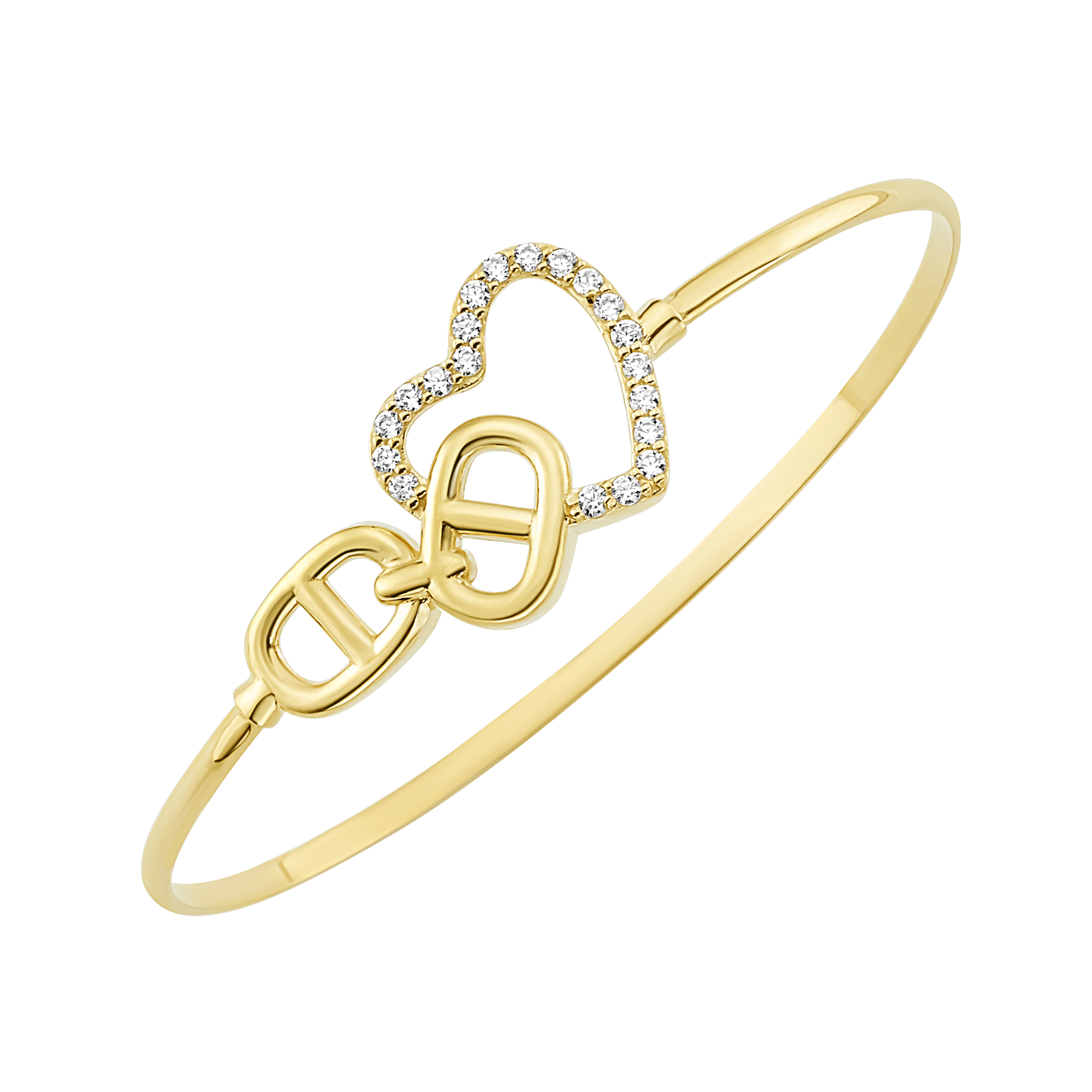 14K Heart Link Diamond Bangle (Sample Sale) Bracelets IceLink-CAL 14K Gold 6"