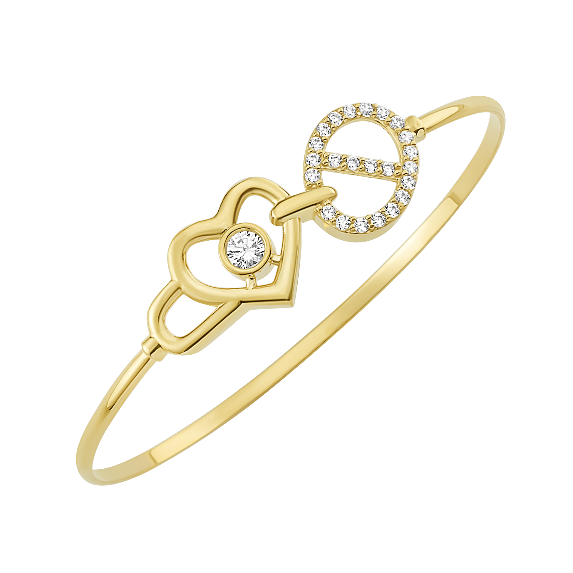 14K Heart and Oval Diamond Bangle (Sample Sale) Bracelets IceLink-CAL 14K Gold 6"