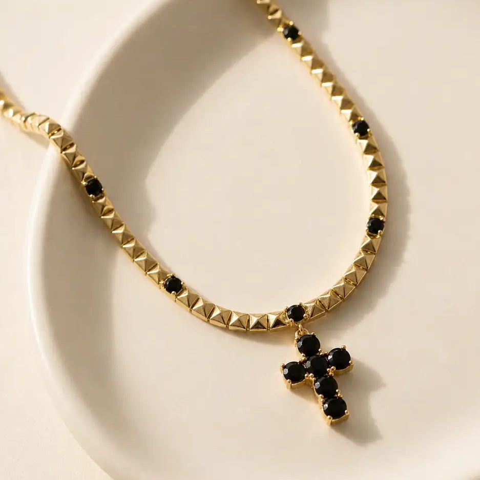 Black Enamel Cross Necklace Necklaces IceLink-ATL