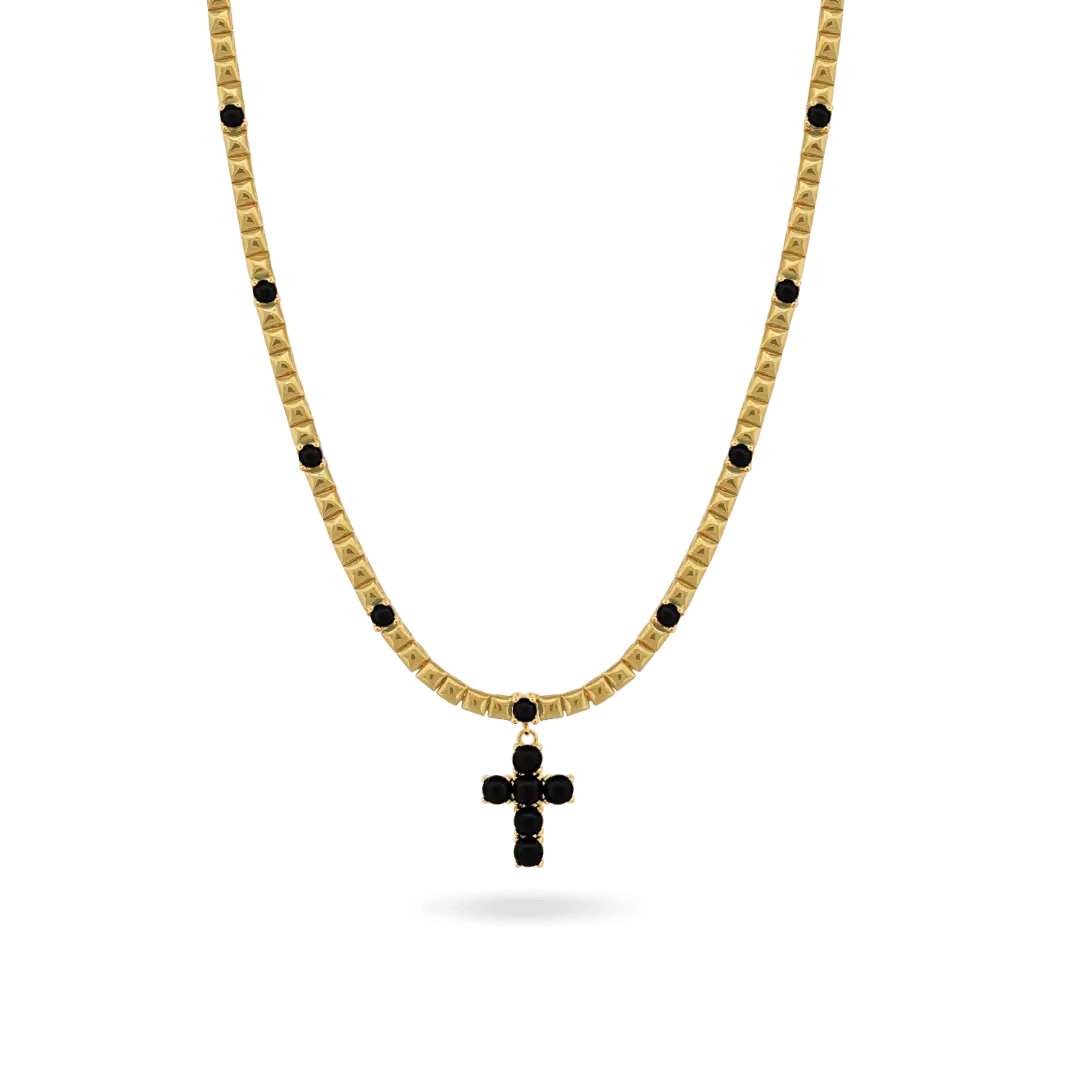 Black Enamel Cross Necklace Necklaces IceLink-ATL