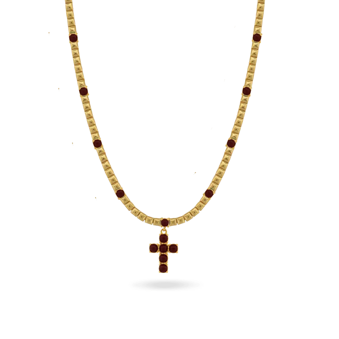 Burgundy Enamel Cross Necklace Necklaces IceLink-ATL