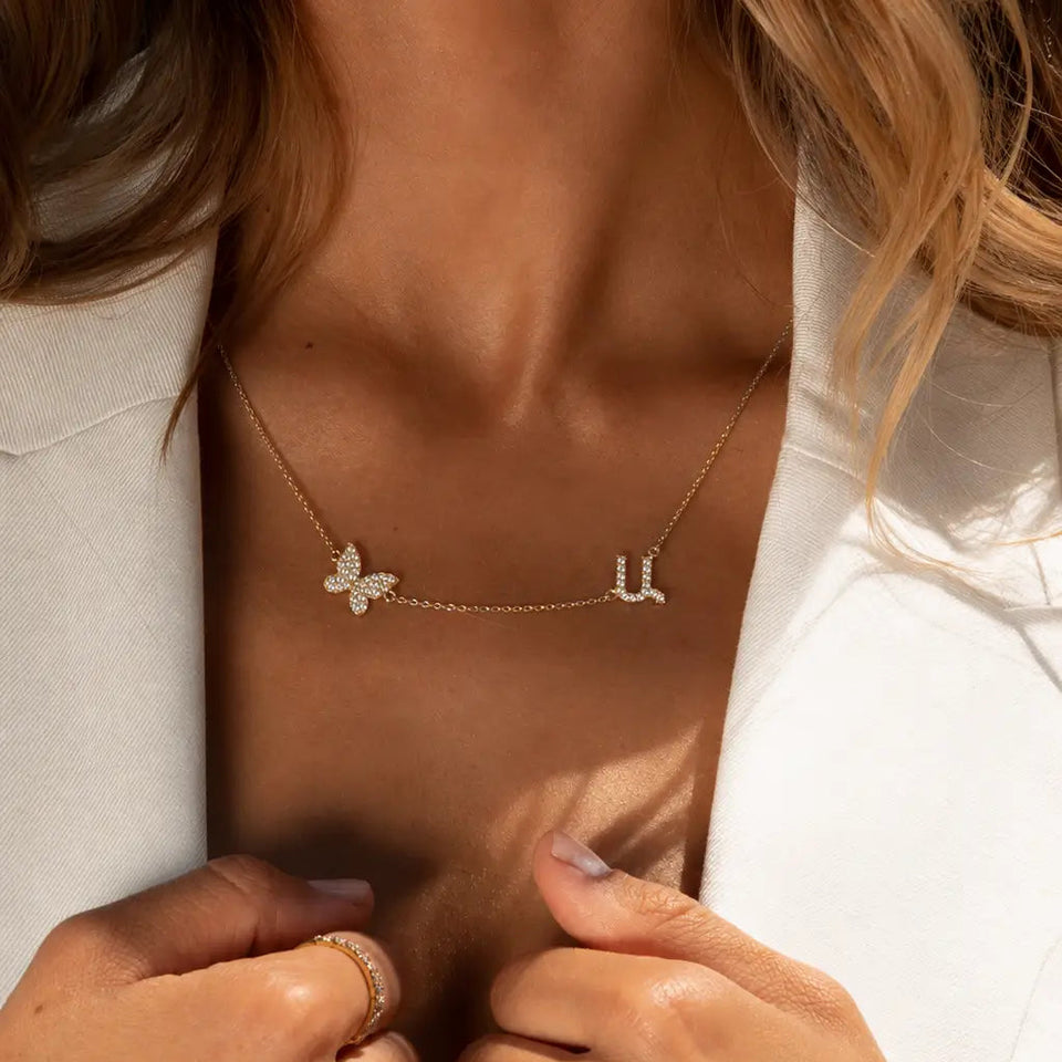 Armenian Initial Butterfly Necklace Necklaces IceLink-ATL 14K Gold Plated Ա (Ani)