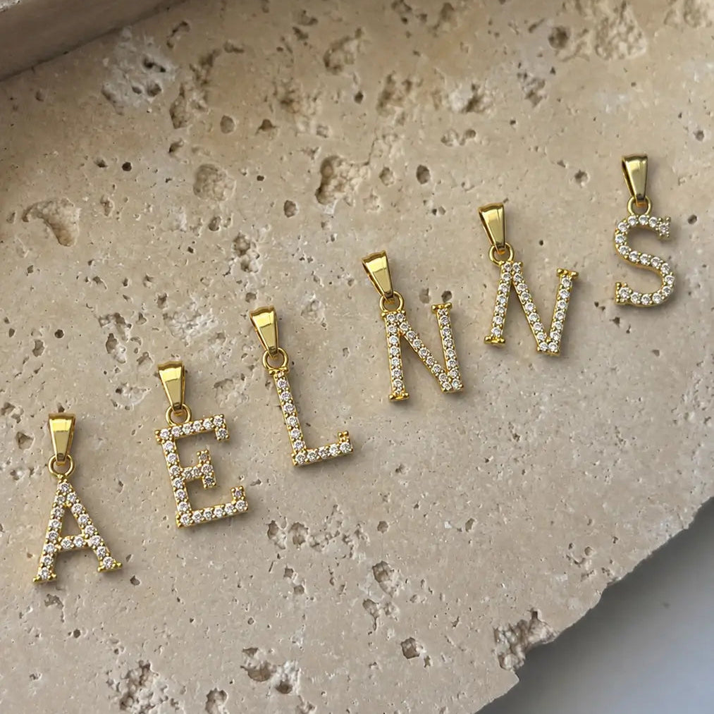 14K Gold 'True You' Initial Stone Pendant Necklaces IceLink-CAL