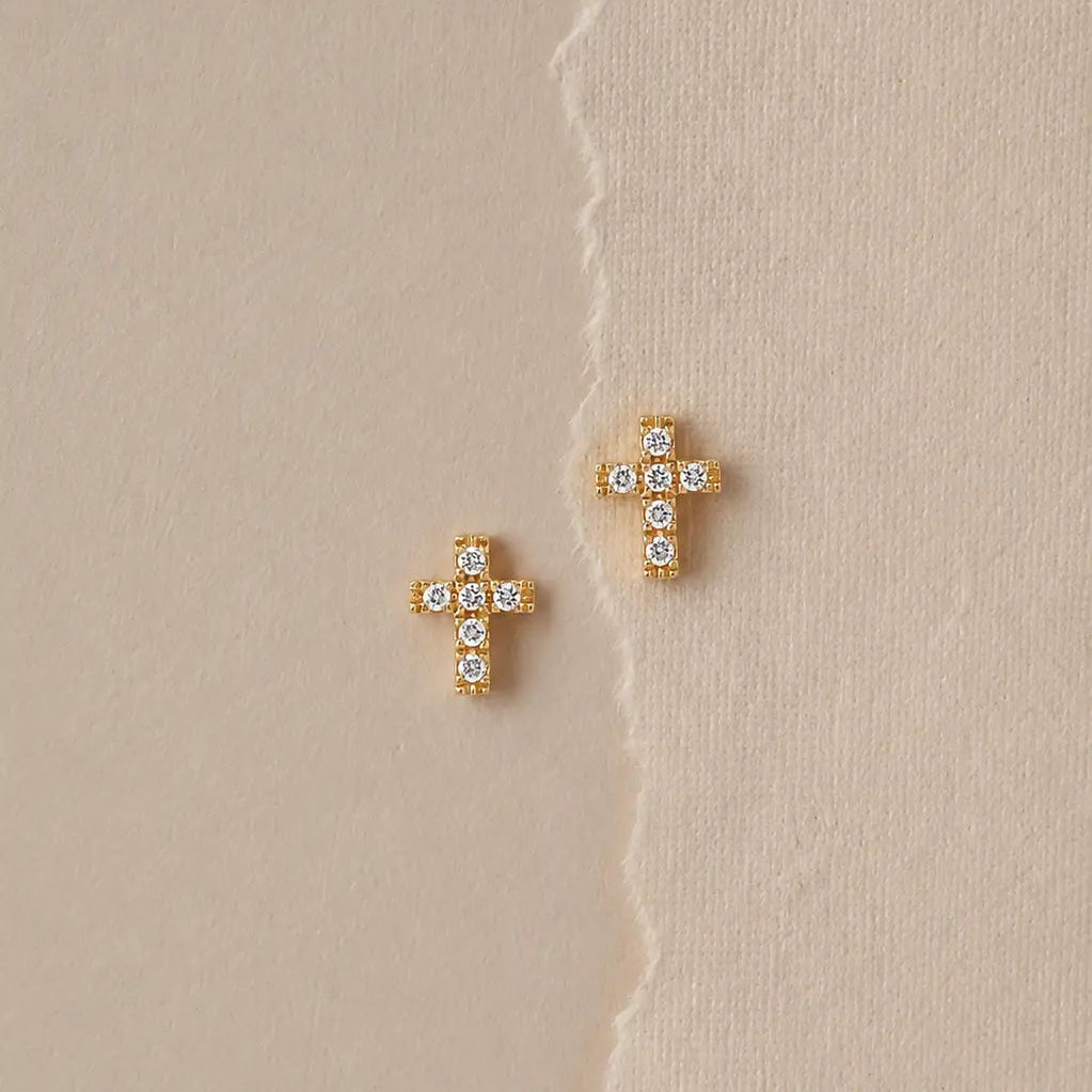 14K Chloe Cross Diamond Stud Earrings - IceLink
