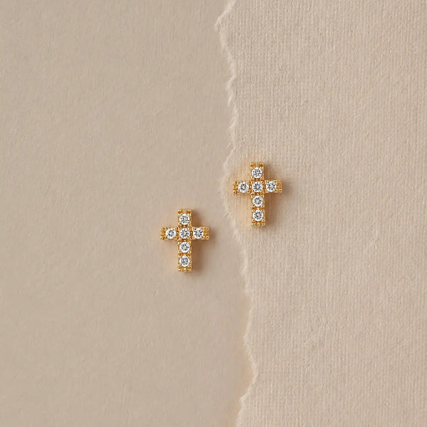 14K Chloe Cross Diamond Stud Earrings - IceLink