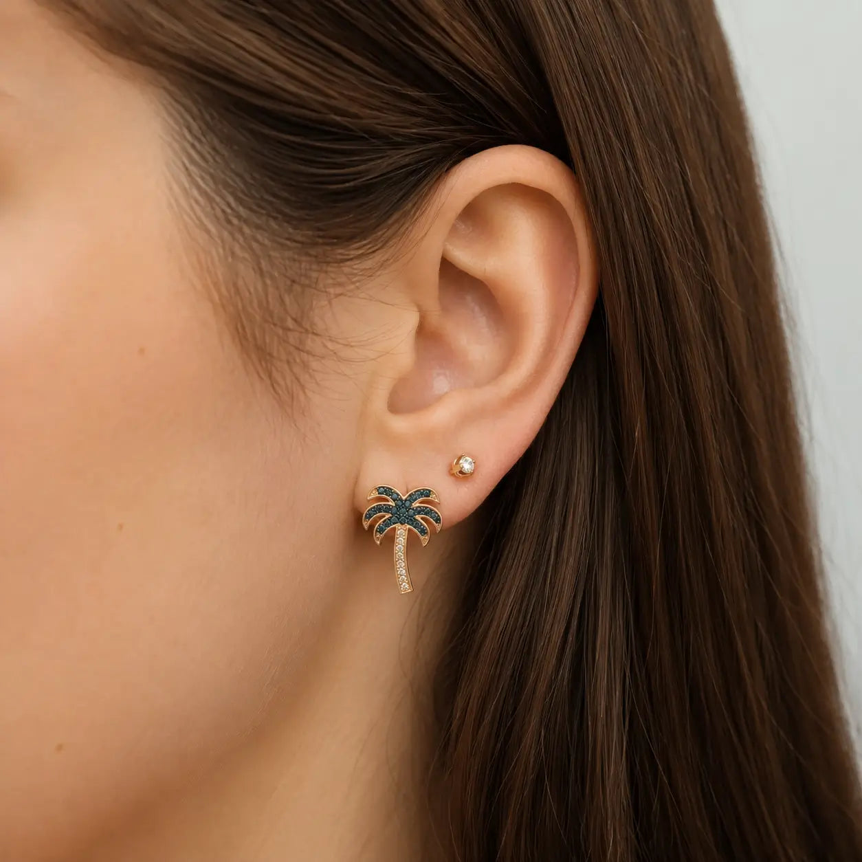 14K Colorful Palm Tree Diamond Stud Earrings (Sample Sale) Earrings IceLink-SVN
