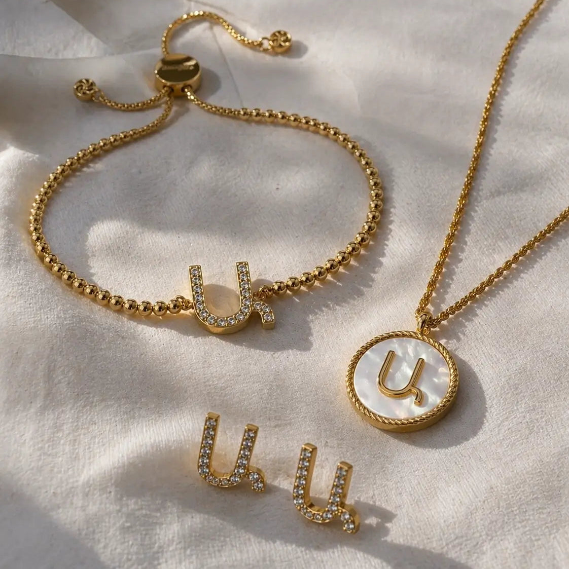 White Mother of Pearl Armenian Initial Necklace - IceLink