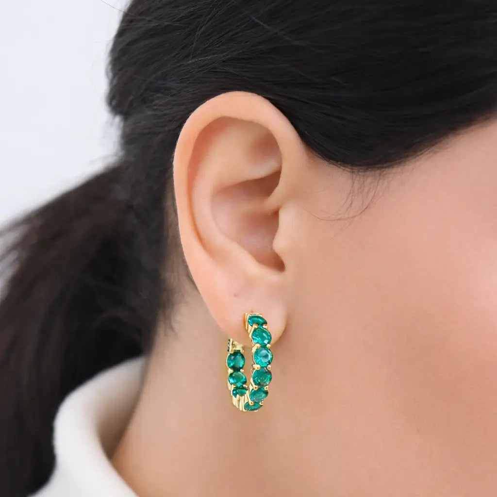 ‘Elina’ Emerald Huggies (sample sale) Earrings IceLink-CINDY
