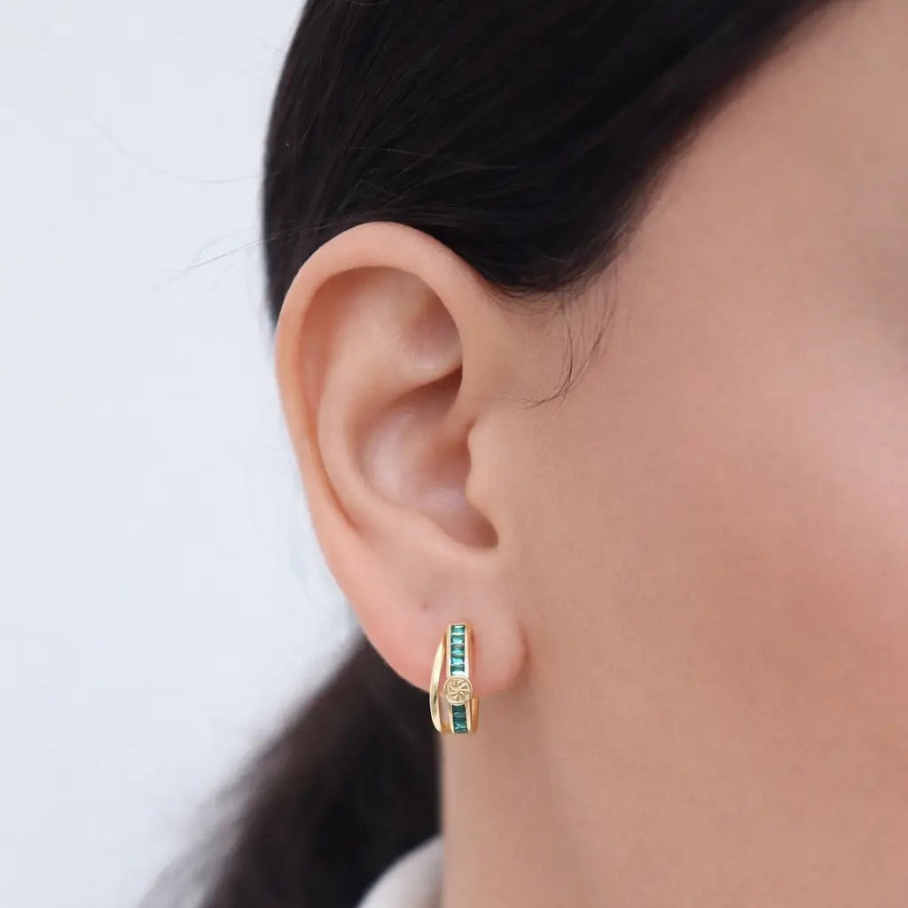 Emerald Baguette Huggies Earrings IceLink-ATL