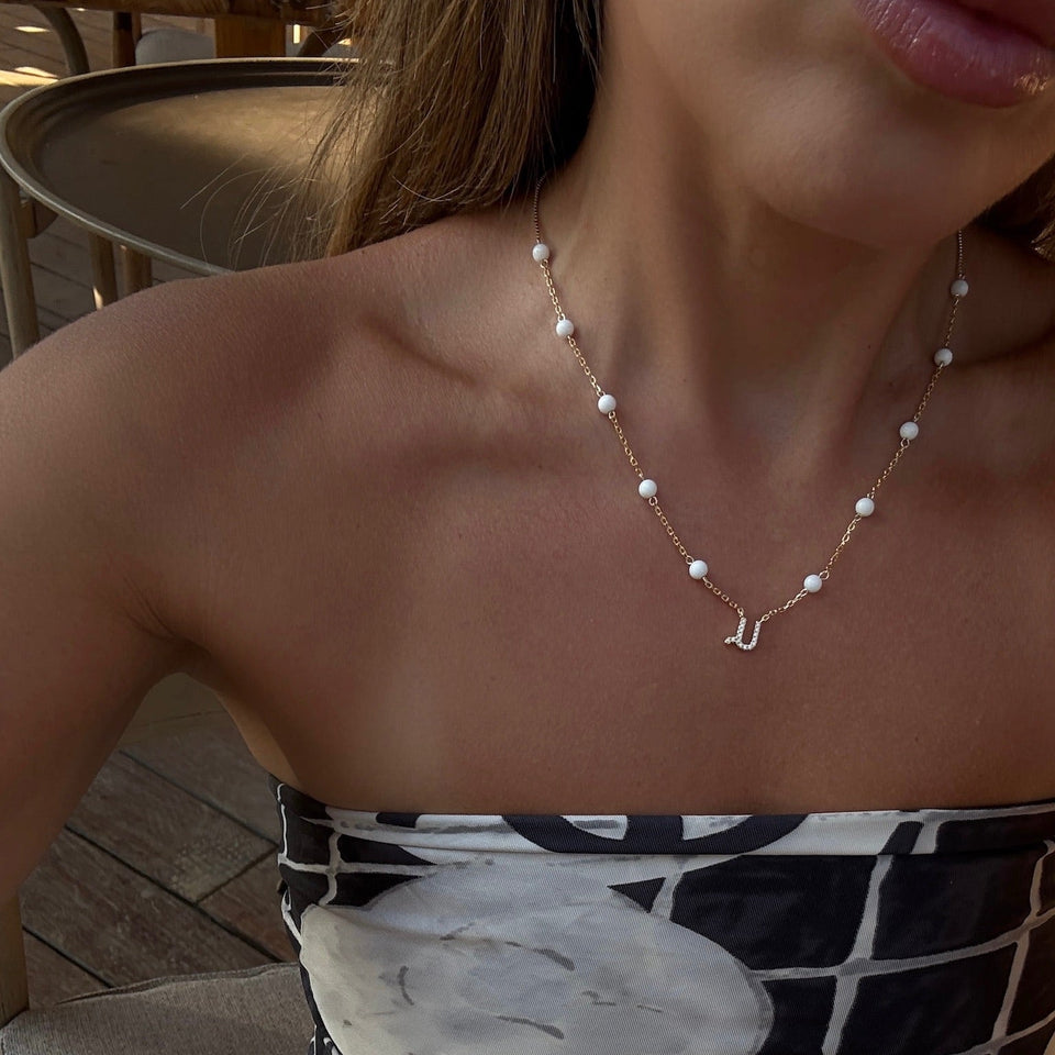 White Armenian Initial Necklace Necklaces IceLink-ATL Ա (Ani)