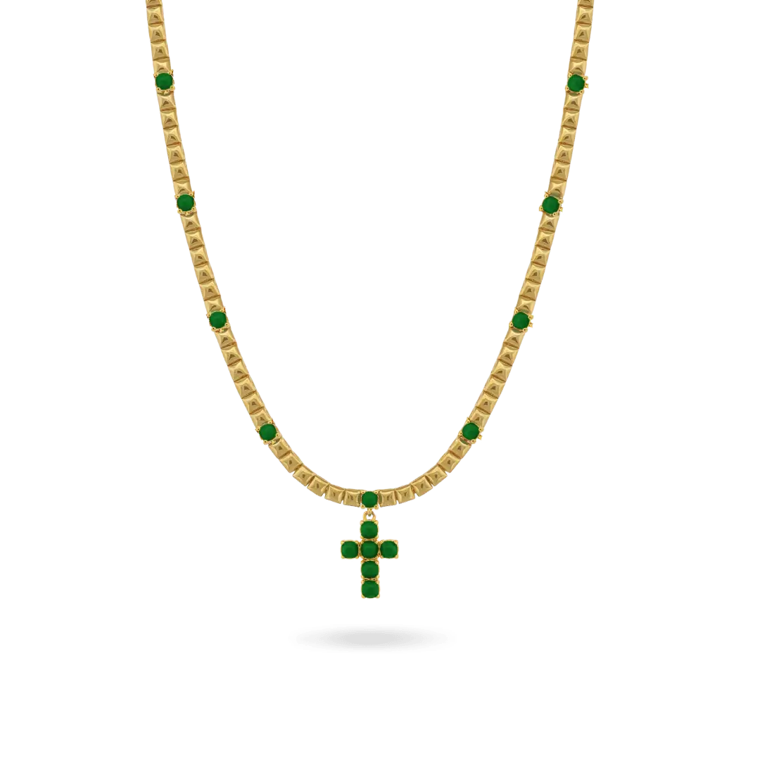 Green Enamel Cross Necklace Necklaces IceLink-ATL