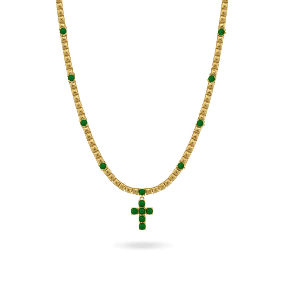 Green Enamel Cross Necklace Necklaces IceLink-ATL
