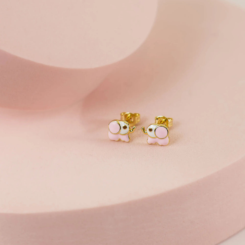 Kids Baby Elephant Enamel Studs Earrings IceLink-SKY Pink