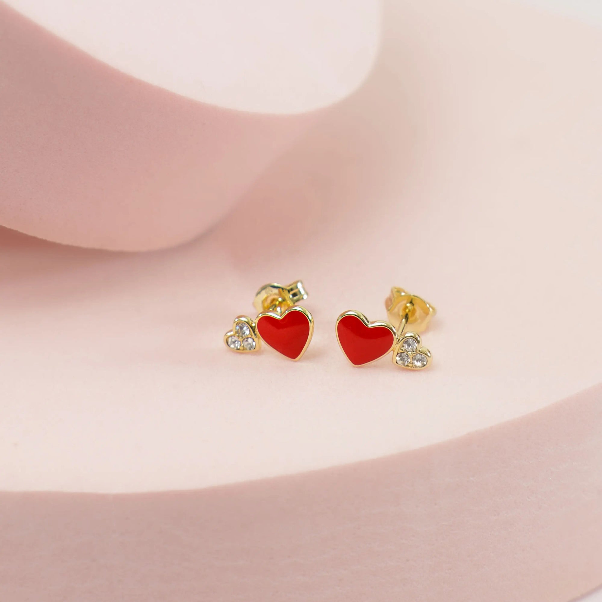 Kids Double Heart Enamel Studs