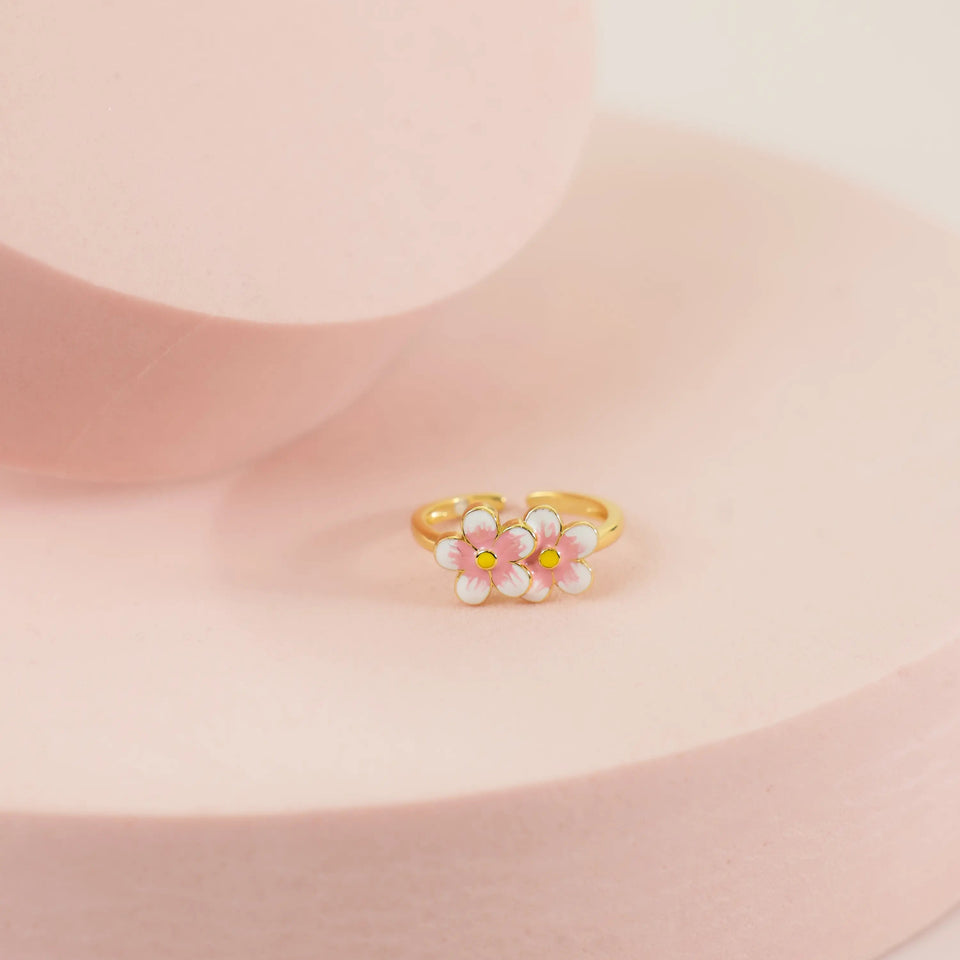 Kids White Double Bloom Ring Rings IceLink-DONNA