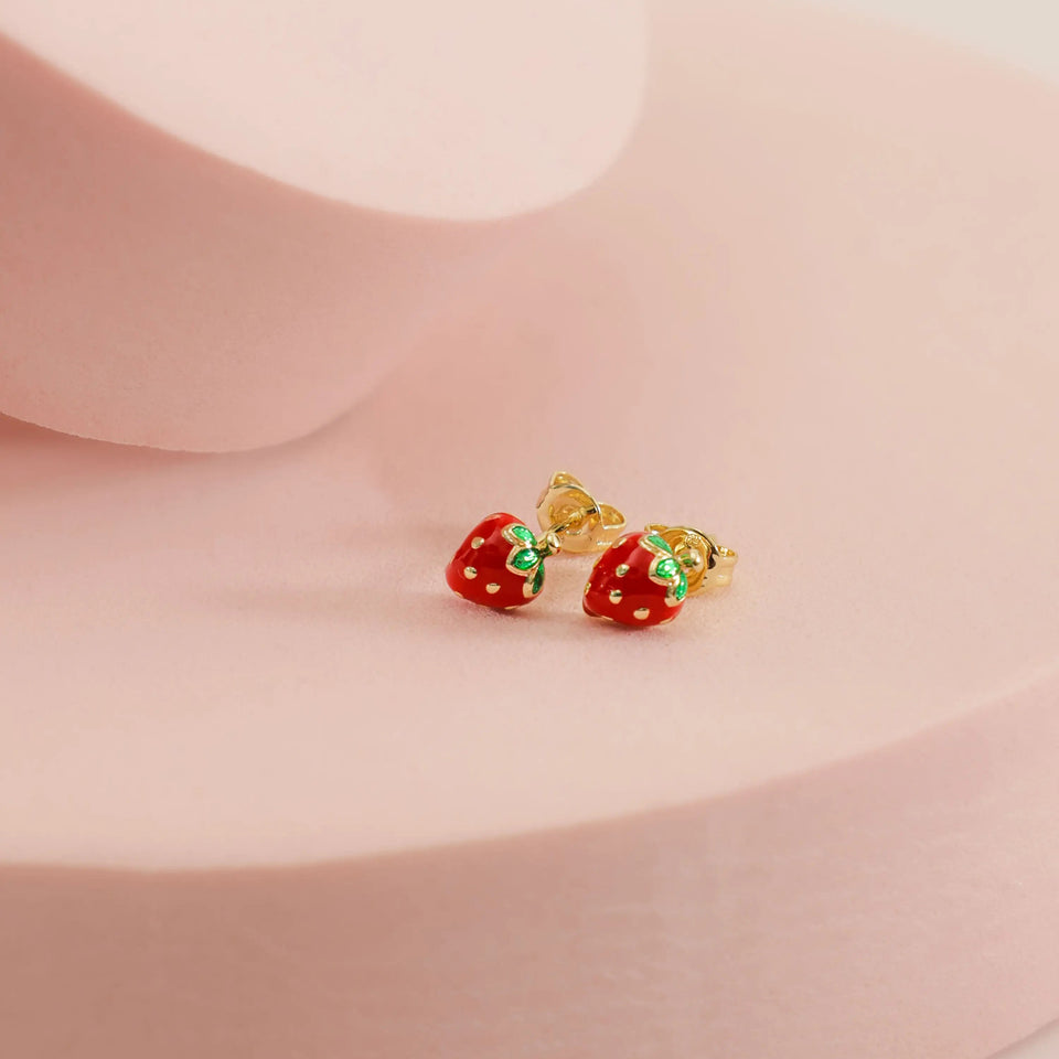 Kids Strawberry Enamel Studs Earrings IceLink-SKY Red